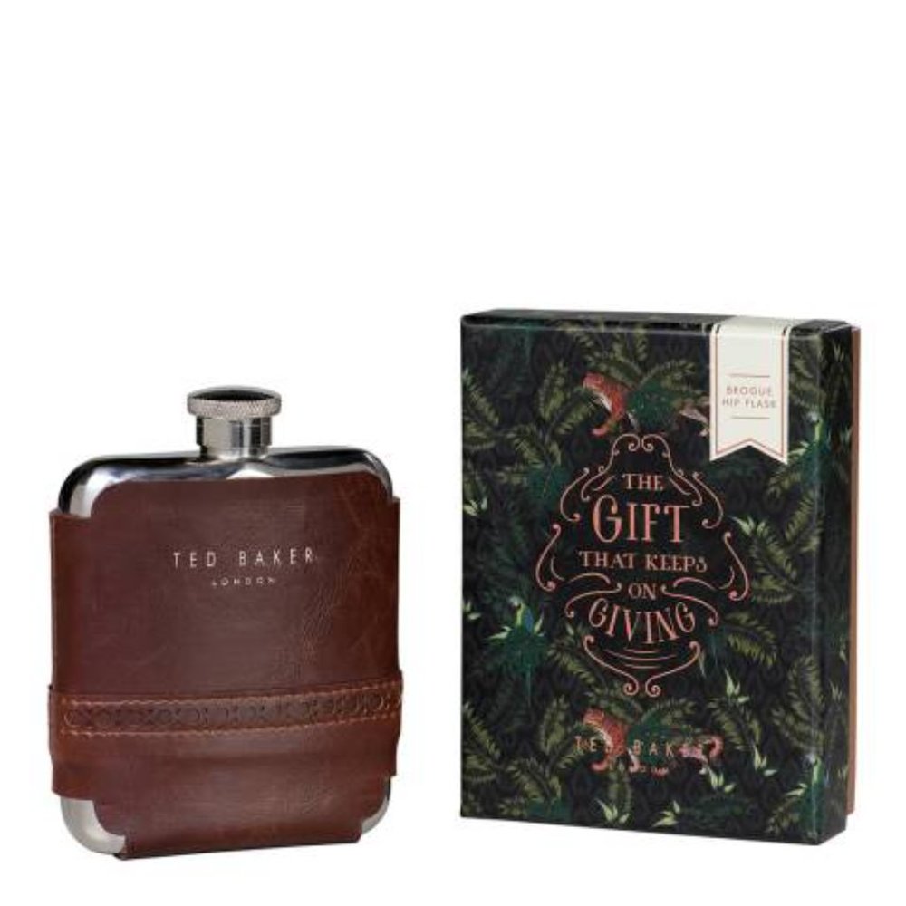 Ted Baker 6oz Brogue Hip Flask - Walnut Brown - NWT